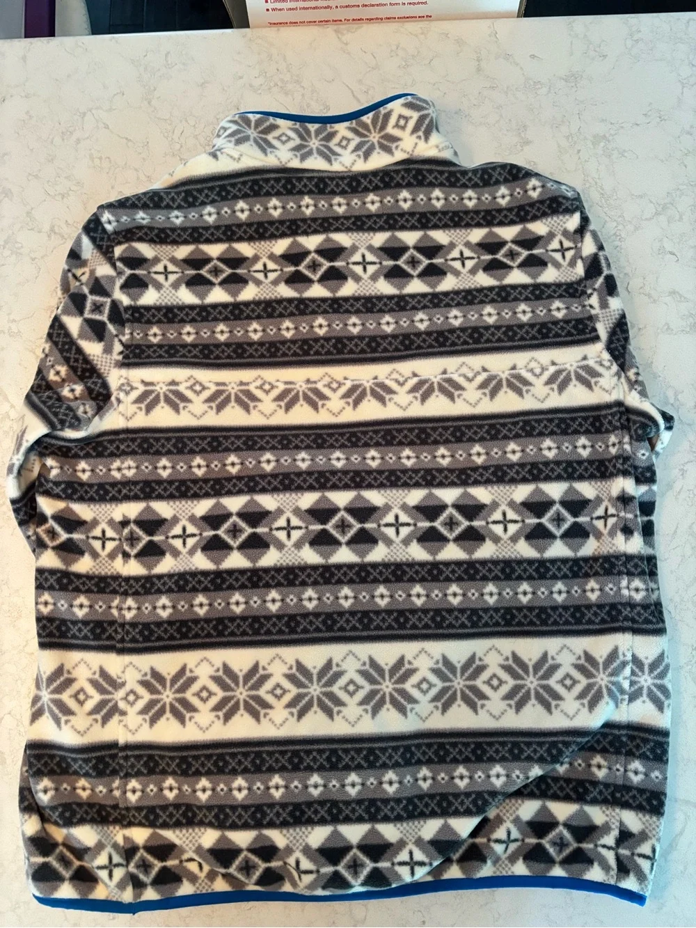 Lands' End Men’s Cream & Gray Fair Isle Fleece Pullover